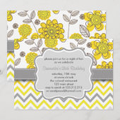 Invitation Fête d'anniversaire moderne florale jaune et grise (Devant / Derrière)