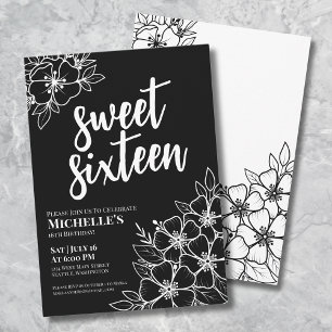 Invitation Fête d'anniversaire moderne florale pour une jeune