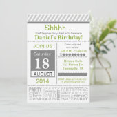 Invitation fête d'anniversaire moderne gris basiqu (Debout devant)