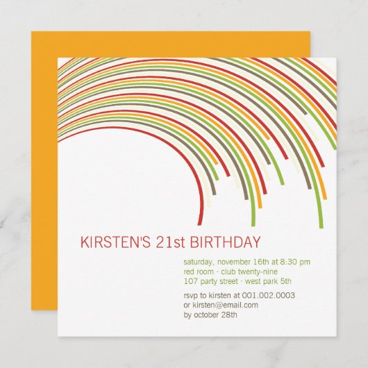 Invitation Fête d'anniversaire moderne incurvée colorée de (Devant / Derrière)