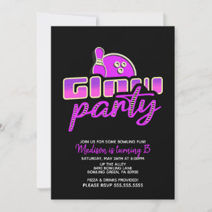 Invitation Fête d'anniversaire Moderne Neon Bowling Party Bas