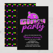Invitation Fête d'anniversaire Moderne Neon Bowling Party Bas (Devant / Derrière)