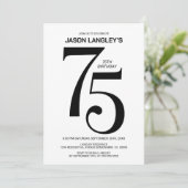 Invitation Fête d'anniversaire moderne noir et blanc 75e (Debout devant)