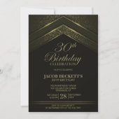 Invitation Fête d'anniversaire moderne noir et or 30 ans (Devant)