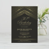 Invitation Fête d'anniversaire moderne noir et or 30 ans (Debout devant)