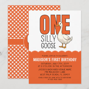 Invitation Fête d'anniversaire moderne orange d'une oie idiot