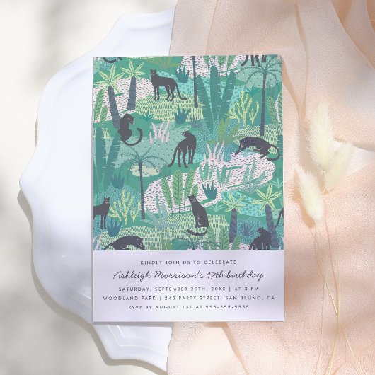 Invitation Fête d'anniversaire Moderne Panther Jungle