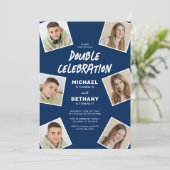 Invitation Fête d'anniversaire moderne photo conjoint bleu (Debout devant)