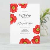 Invitation Fête d'anniversaire moderne Red Poppy (Debout devant)