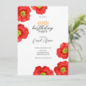 Invitation Fête d'anniversaire moderne Red Poppy (Debout devant)