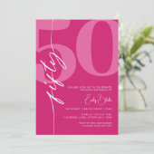 Invitation Fête d'anniversaire moderne rose cinquante (Debout devant)