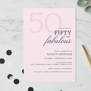 Invitation Fête d'anniversaire Moderne Rose Gras 50 ans et In