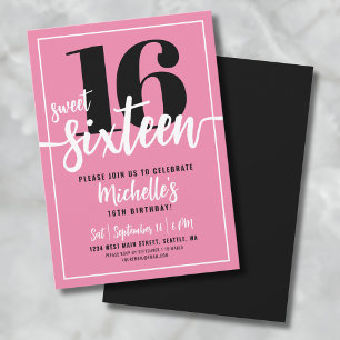 Invitation Fête d'anniversaire moderne rose pour une seizième