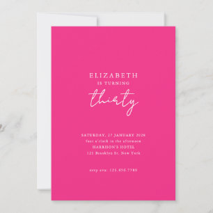Invitation Fête d'anniversaire moderne rose vif trente photos