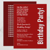 Invitation Fête d'anniversaire moderne Rouge et blanc GRAND M (Devant / Derrière)