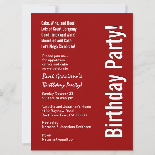 Invitation Fête d'anniversaire moderne Rouge et blanc GRAND M (Devant)