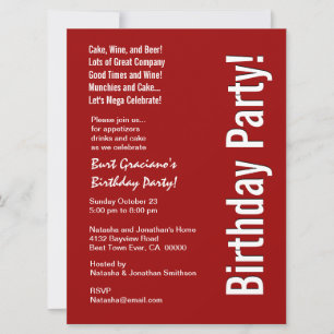 Invitation Fête d'anniversaire moderne Rouge et blanc GRAND M