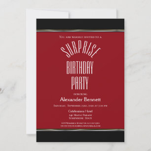 Invitation Fête d'anniversaire moderne rouge noir blanc surpr