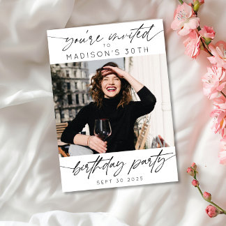 Invitation Fête d'anniversaire moderne Simple Script Photo