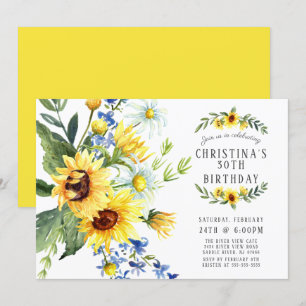 Invitation Fête d'anniversaire moderne Sunflower Daisy