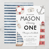 Invitation Fête d'anniversaire moderne sur le thème nautique  (Devant / Derrière)