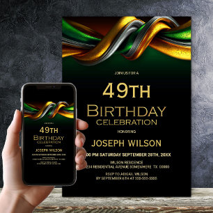 Invitation Fête d'anniversaire moderne vert et or tout âge