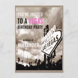 Invitation Fête d'anniversaire moderne vintage sépia Las Vega