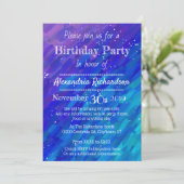 Invitation Fête d'anniversaire moderne violet bleu rayonnant (Debout devant)