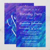 Invitation Fête d'anniversaire moderne violet bleu rayonnant (Devant / Derrière)