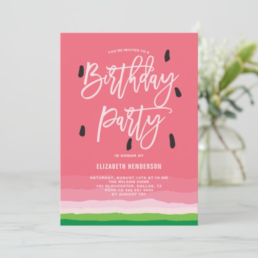 Invitation Fête d'anniversaire moderne Watermelon Gradient (Debout devant)