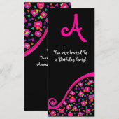 Invitation FÊTE D'ANNIVERSAIRE MONOGRAMME DECO, fuchsia noir (Devant / Derrière)