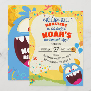 Invitation Fête d'anniversaire Monster pour tous les âges