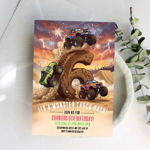 Invitation Fête d'anniversaire Monster Truck Boom Crash 6 ans