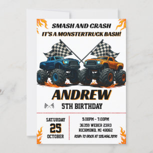 Invitation Fête d'anniversaire Monster Truck Jam