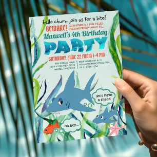 Invitation Fête d'anniversaire morsure de requin sous la mer