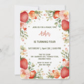 Invitation Fête d'anniversaire motif aux fraises mignonnes (Devant)