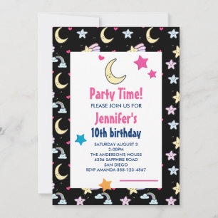 Invitation Fête d'anniversaire motif Lune, Étoiles et Nuages