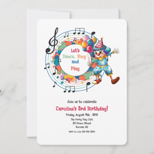 Invitation Fête d'anniversaire musicale de l'enfant (Devant)