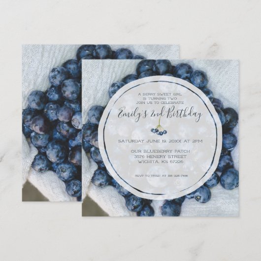 Invitation Fête d'anniversaire myrtille (Devant / Derrière)