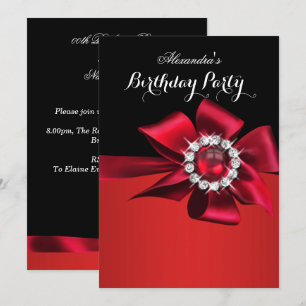 Invitation Fête d'anniversaire Nacre rouge Diamant Arc