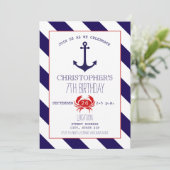 Invitation Fête d'anniversaire nautique - Ancre + Crabe (Debout devant)