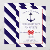 Invitation Fête d'anniversaire nautique - Ancre + Crabe (Devant / Derrière)