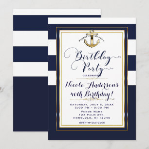 Invitation Fête d'anniversaire nautique avec ancre blanche et