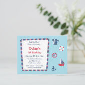 Invitation Fête d'anniversaire nautique blanche de thème de (Debout devant)