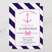 Invitation Fête d'anniversaire nautique de la fille - Ancre + (Devant / Derrière)