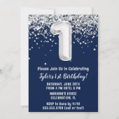 Invitation Fête d'anniversaire Navy Blue Silver 1 an (Devant)