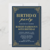 Invitation Fête d'anniversaire Navy Or Art Déco 80 (Devant)