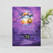 Invitation Fête d'anniversaire néon fantôme Halloween (Debout devant)