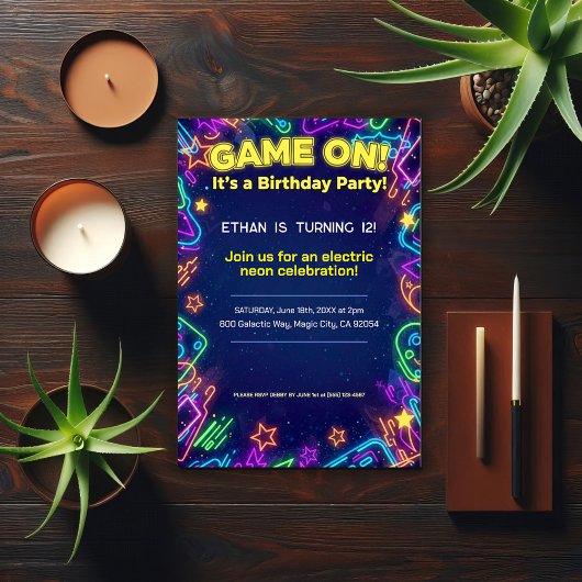 Invitation Fête d'anniversaire Neon Glow
