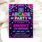 Invitation Fête d'anniversaire Neon Glow Arcade